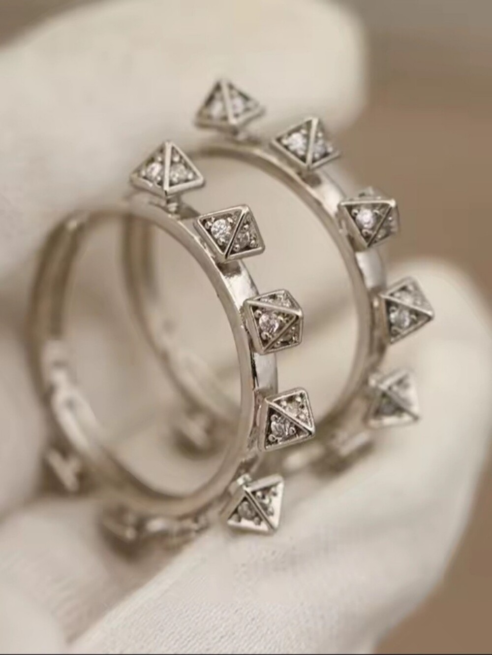 Silver Spike Accent Hoop Earrings - Women's Jewelry